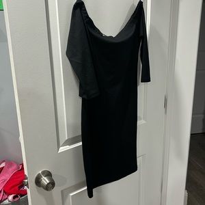 Black off shoulder dress.
